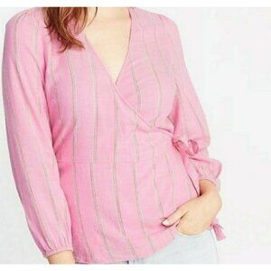 SOLD NWT OLD NAVY Wrap Top Pink Stripes Large Long Sleeves Lightweight Casual